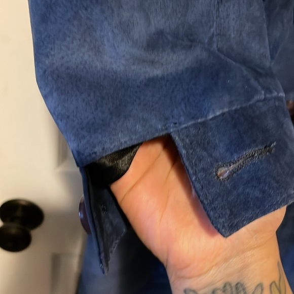 VINTAGE boutique of Leathers blue suede duster coat jacket - Picture 12 of 12